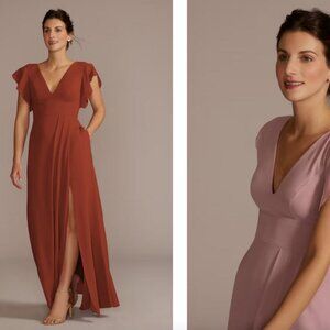 Flutter Sleeve Chiffon V-Neck Dress